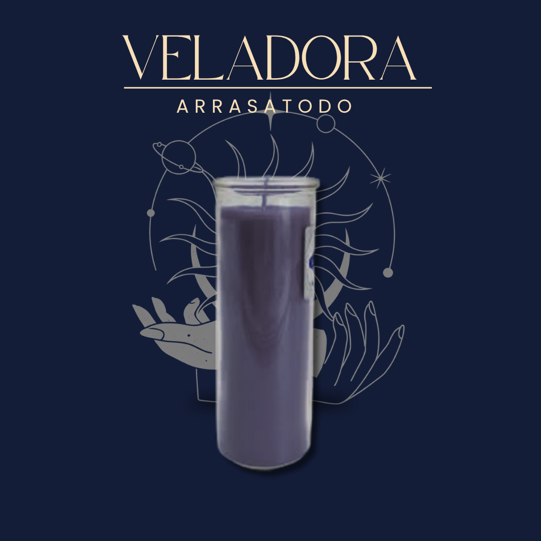 Veladora Arrasatodo, ritualizada en altar por Bethsotérica