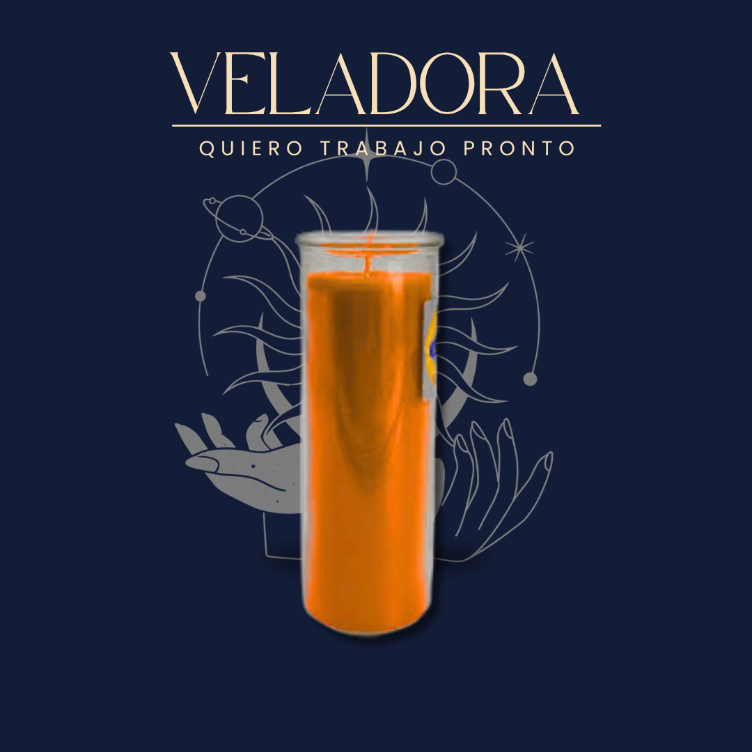 Veladora Quiero Trabajo Pronto, ritualizada en altar por Bethsotérica