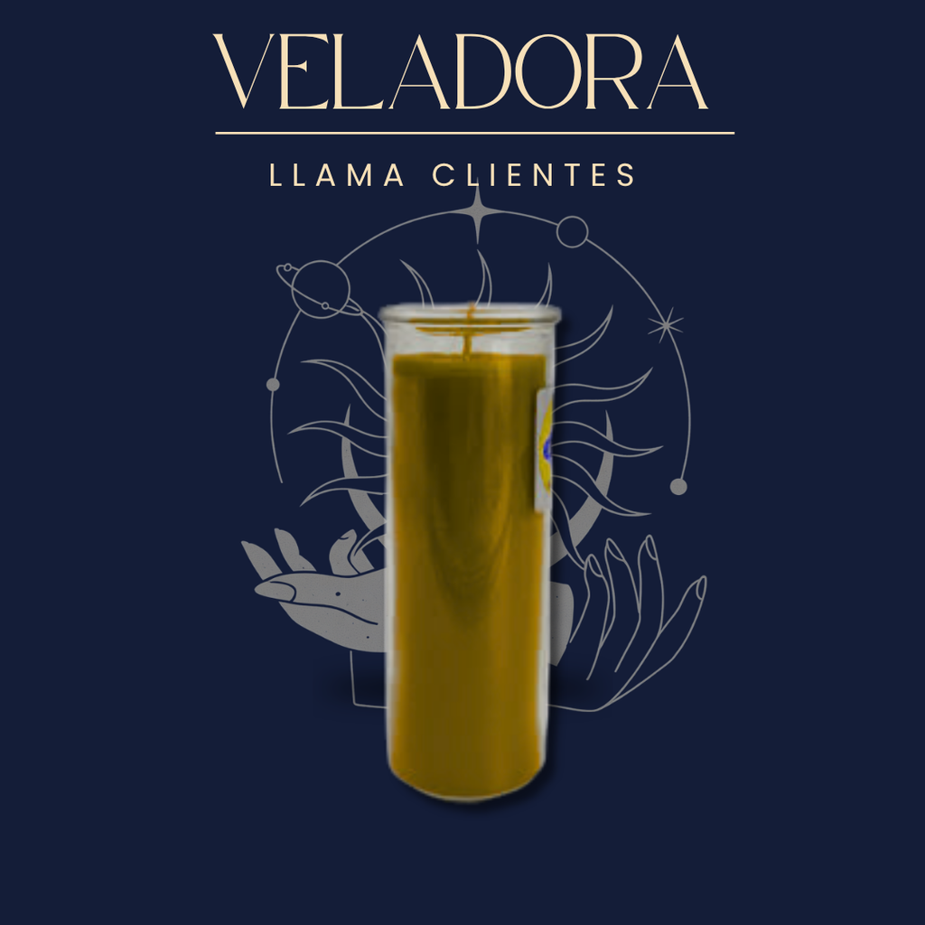 Veladora Llama Clientes, ritualizada en altar por Bethsotérica