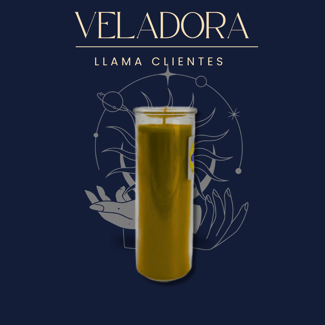 Veladora Llama Clientes, ritualizada en altar por Bethsotérica
