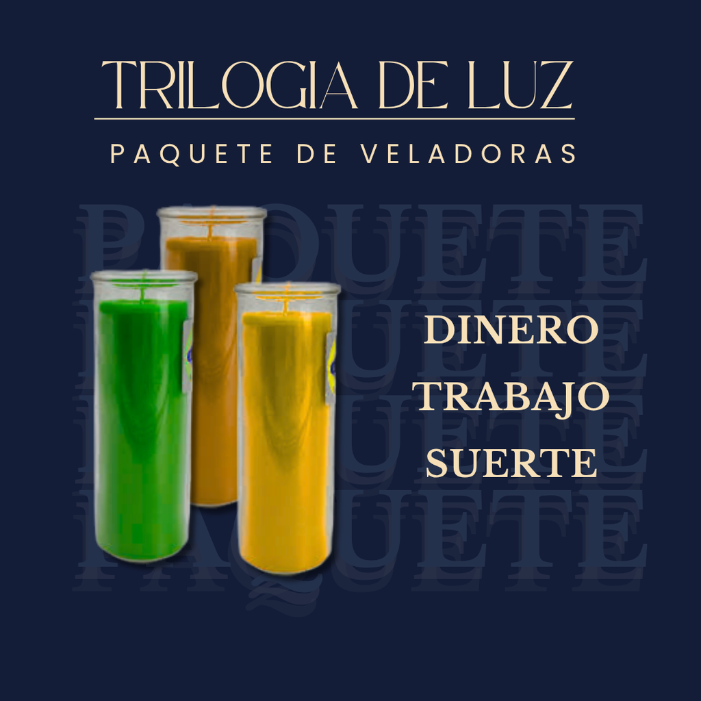 Kit Trilogía de Luz de 3 veladoras ritualizadas en altar por Bethsotérica