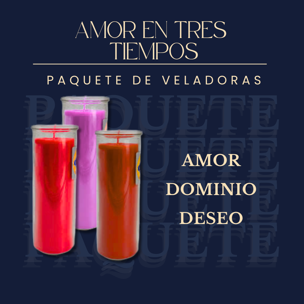 Kit Amor en Tres Tiempos de 3 veladoras ritualizadas en altar por Bethsotérica