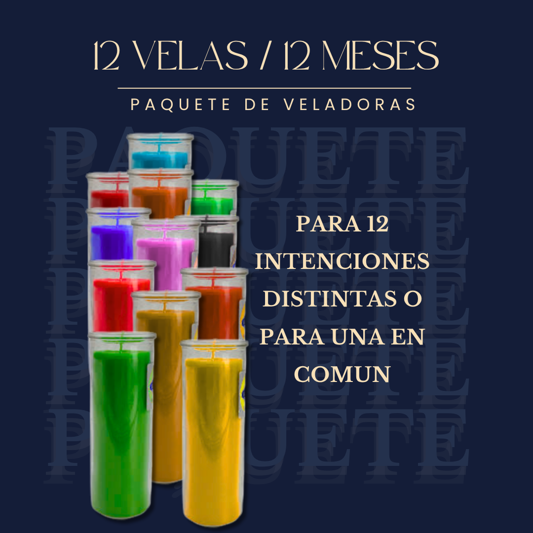Kit 12 Velas / 12 Meses con 12 veladoras ritualizadas en altar por Bethsotérica